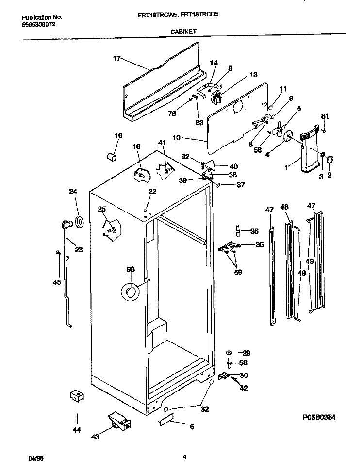 CABINET Diagram and Parts List for FRT18TRCW5  Frigidaire Refrigerator