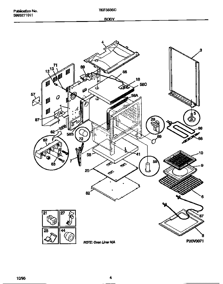 BODY Diagram and Parts List for TEF350SCDA  Tappan Range