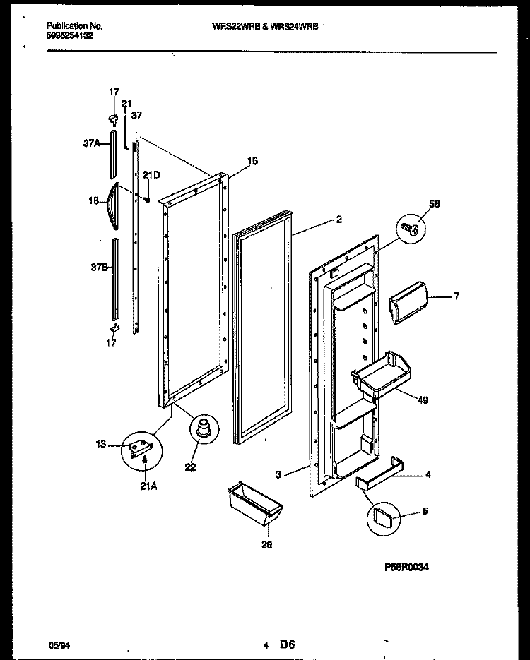 REFRIGERATOR DOOR PARTS Diagram and Parts List for WRS22WRBD0  Frigidaire Refrigerator