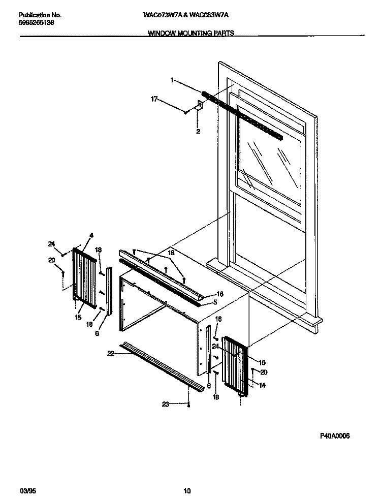WINDOW MOUNTING PARTS Diagram and Parts List for WAC073W7A1  Frigidaire Air Conditioner