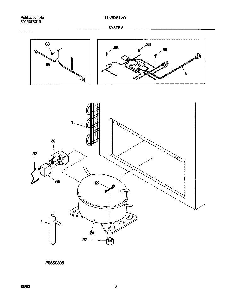 SYSTEM Diagram and Parts List for FFC05K1BW0  Frigidaire Freezer