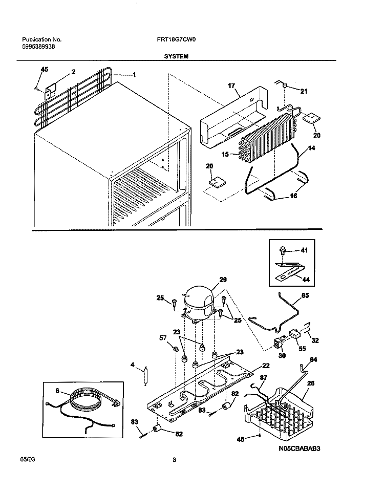SYSTEM Diagram and Parts List for FRT18G7CW0  Frigidaire Refrigerator