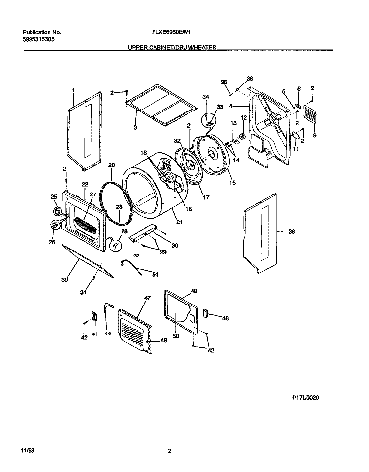 UPPER CABINET / DRUM / HEATER Diagram and Parts List for FLXE6960EW1  Frigidaire Washer Dryer Combo