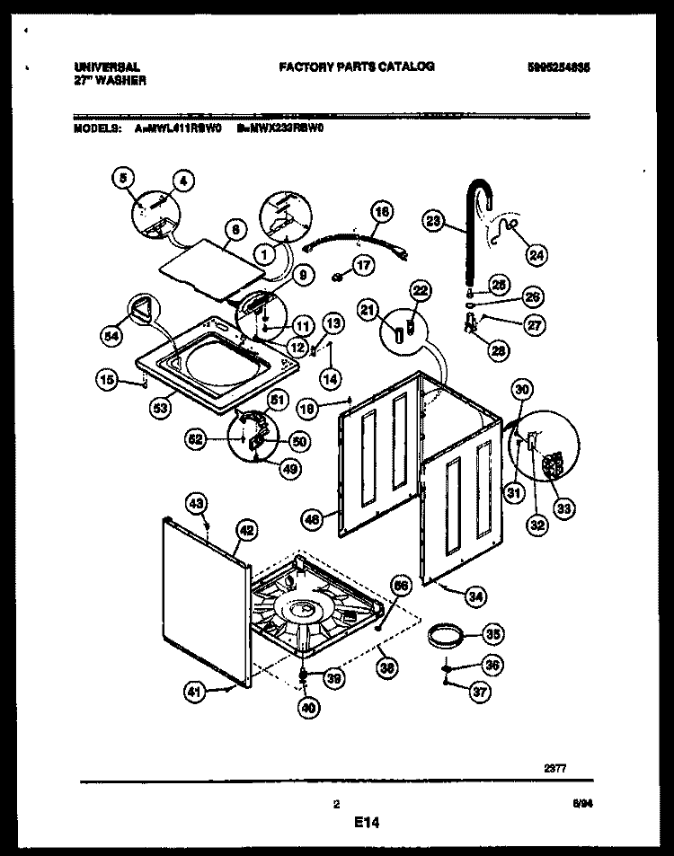 CABINET PARTS Diagram and Parts List for MWL411RBW0  Tappan Washer