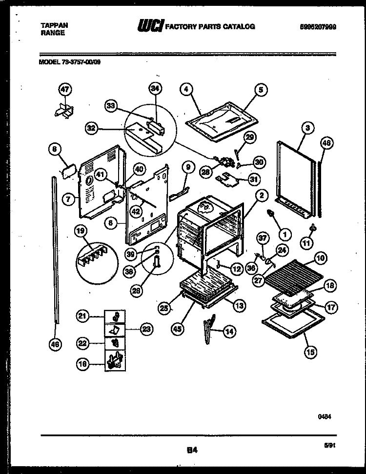 LOWER BODY PARTS Diagram and Parts List for 73-3757-00-09  Tappan Range