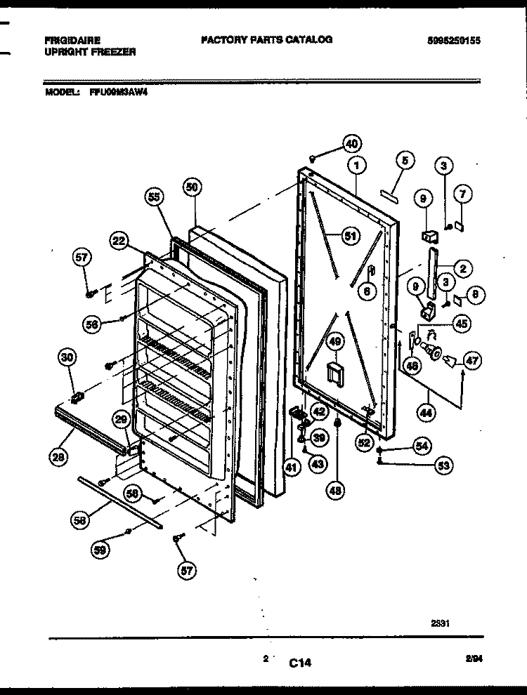 DOOR PARTS Diagram and Parts List for FFU09M3AW4  Frigidaire Freezer