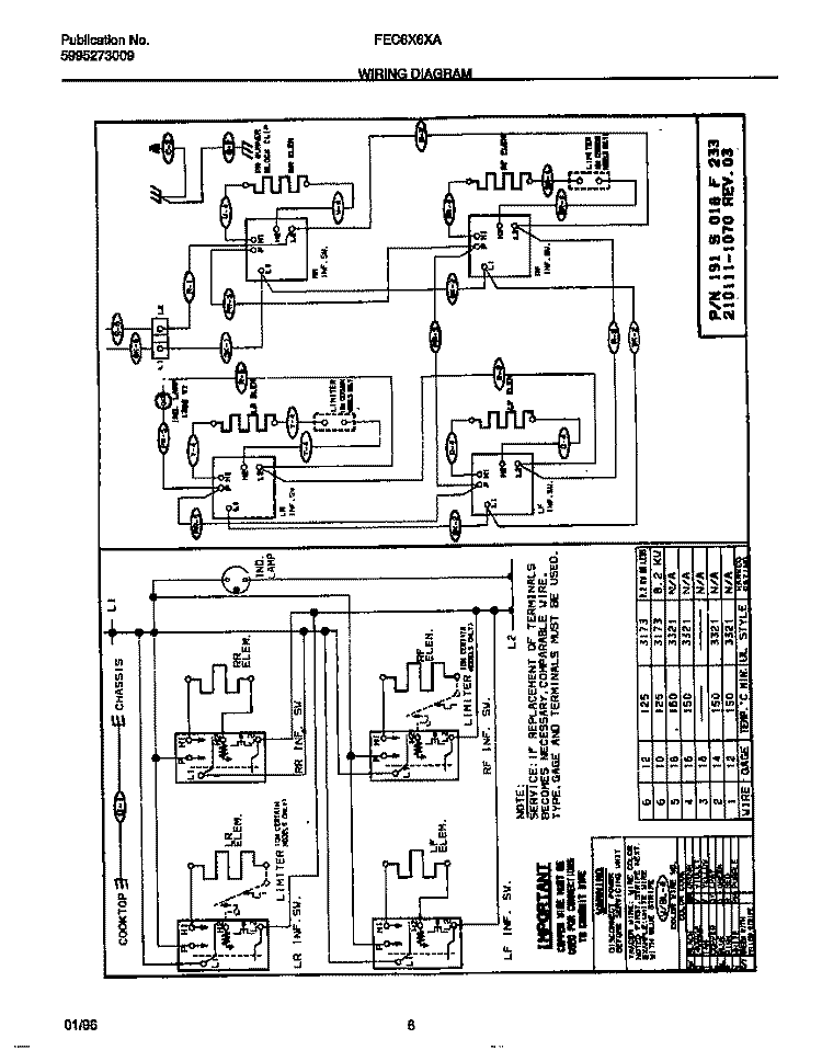 WIRING DIAGRAM Diagram and Parts List for FEC6X6XACD  Frigidaire Cooktop