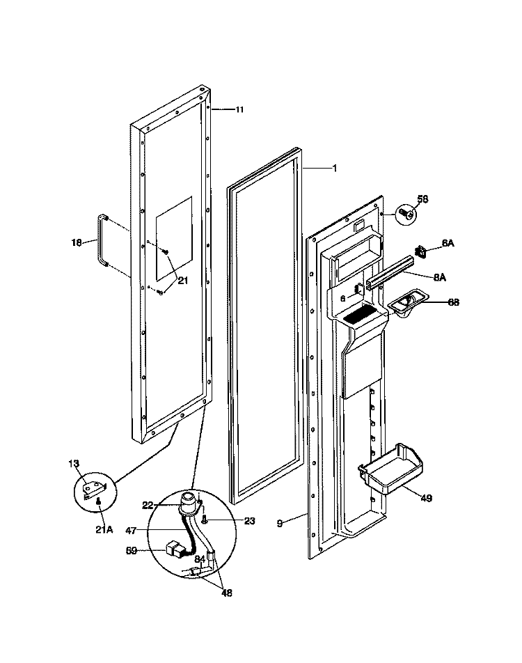 FREEZER DOOR Diagram and Parts List for FRS24WSCB1  Frigidaire Refrigerator