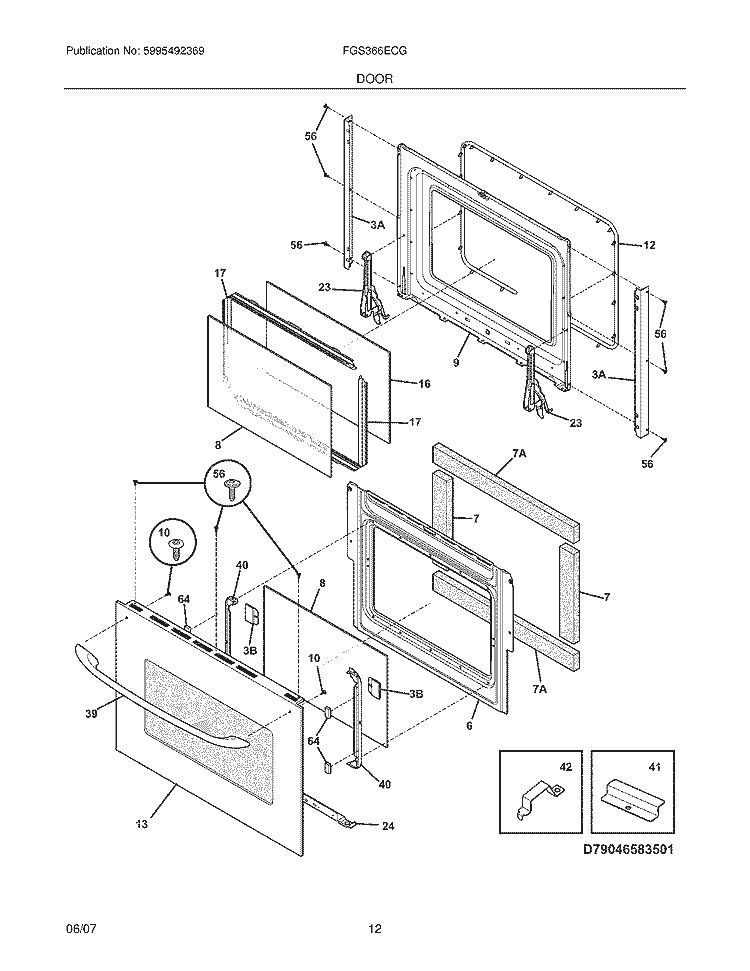 DOOR Diagram and Parts List for FGS366ECG  Frigidaire Range