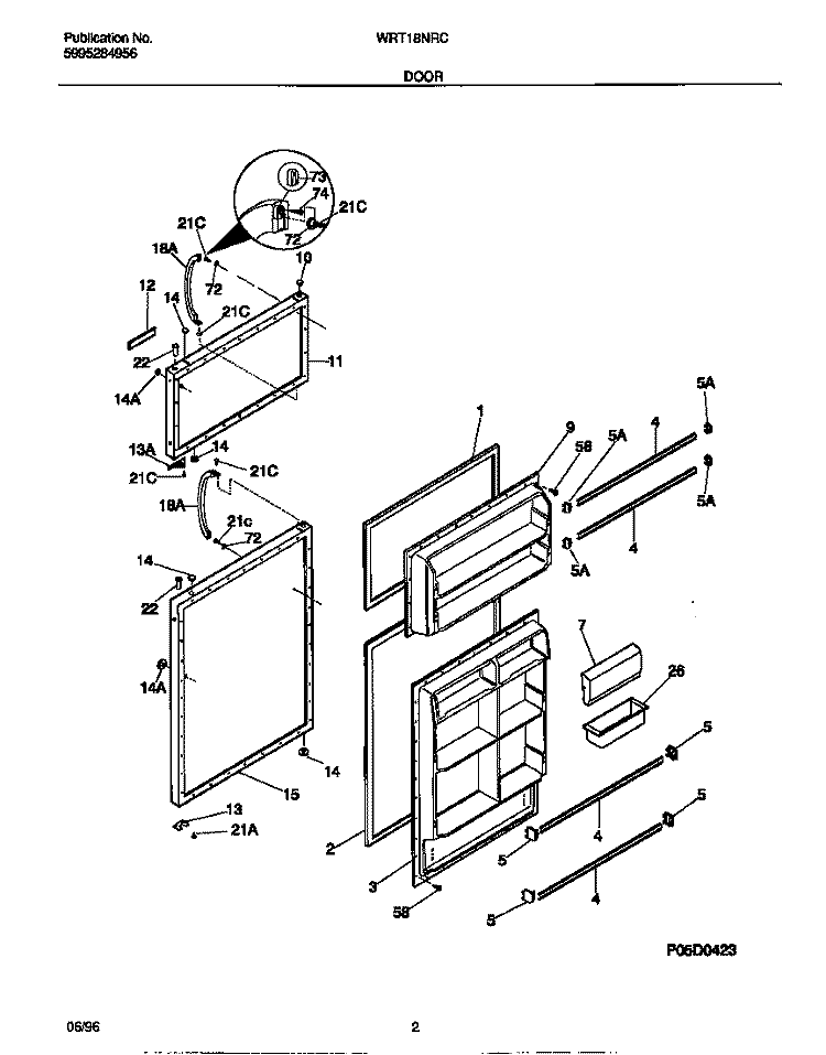DOOR Diagram and Parts List for WRT18NRCW1  Frigidaire Refrigerator