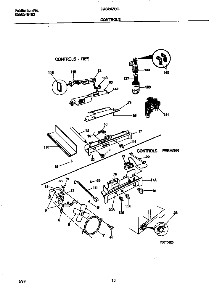 CONTROLS Diagram and Parts List for FRS24ZSGB3  Frigidaire Refrigerator