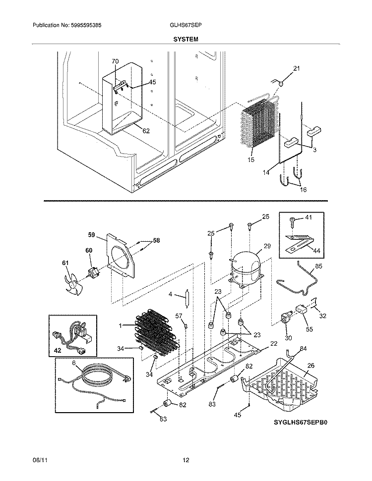 SYSTEM Diagram and Parts List for GLHS67SEPW0  Frigidaire Refrigerator