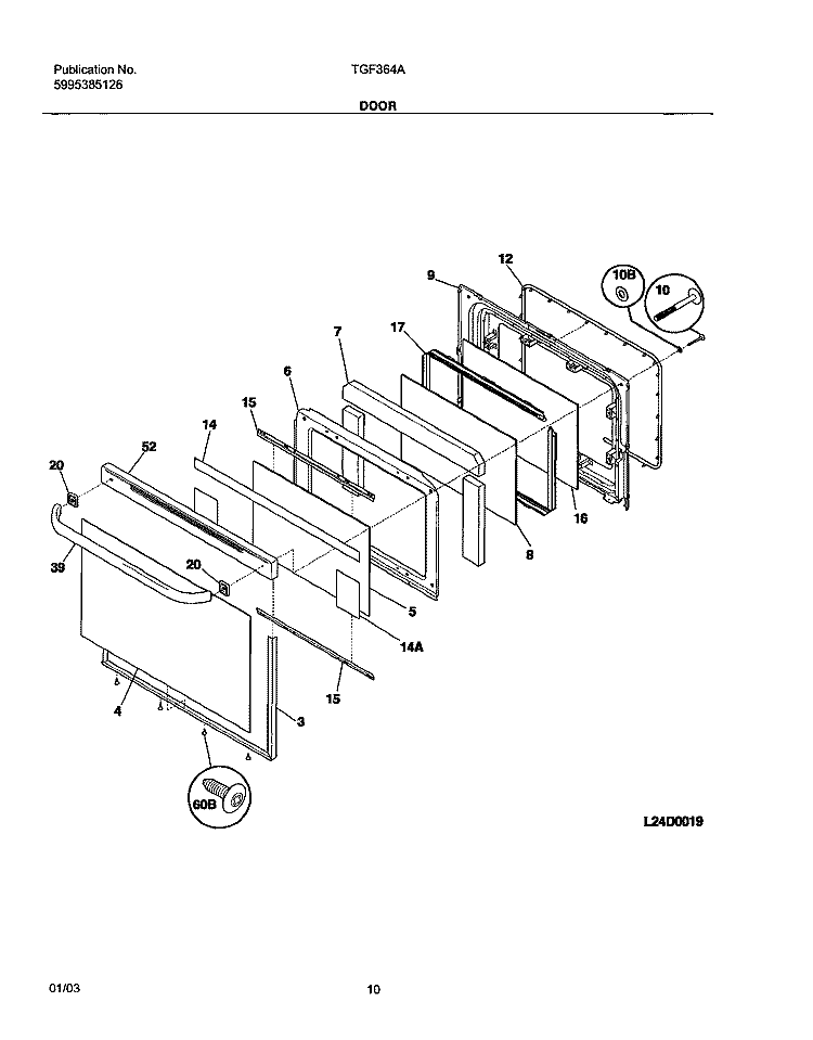 DOOR Diagram and Parts List for TGF364ASE  Tappan Range