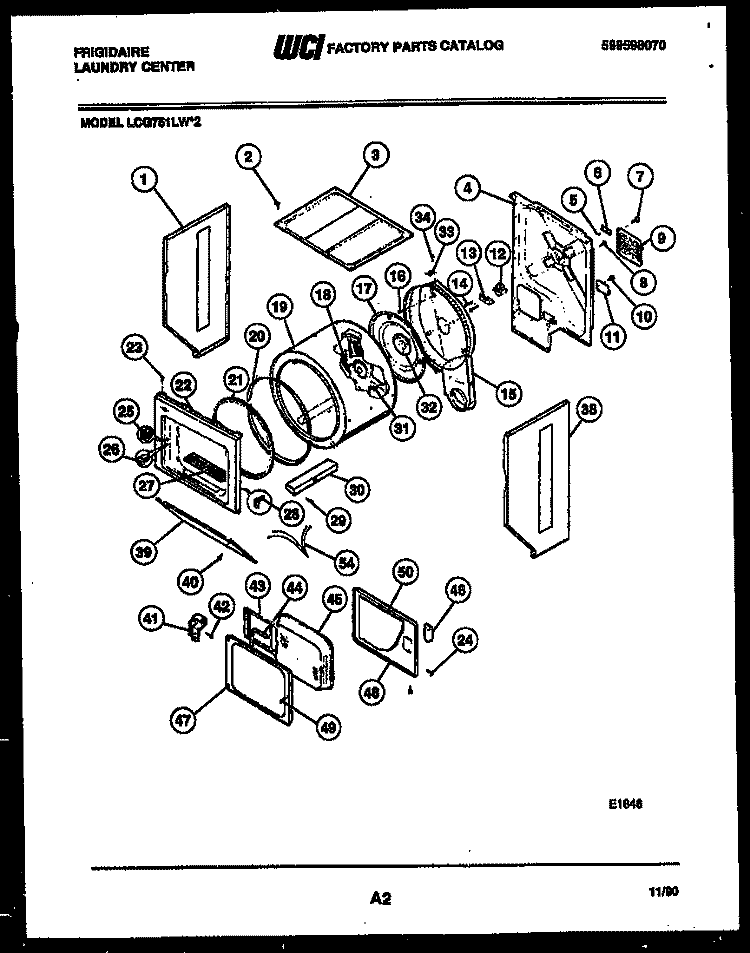 CABINET AND COMPONENT PARTS Diagram and Parts List for LCG751LW2  Frigidaire Washer Dryer Combo