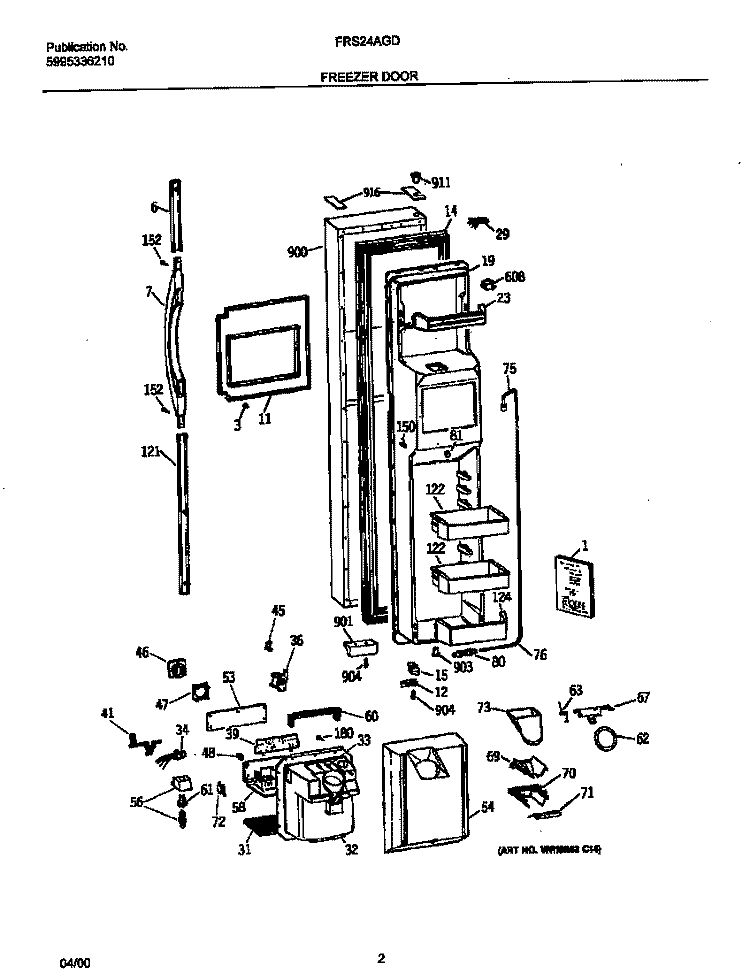 FREEZER DOOR Diagram and Parts List for FRS24AGDB0  Frigidaire Refrigerator