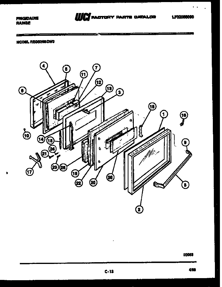 DOOR PARTS Diagram and Parts List for REGS36BCL3  Frigidaire Range