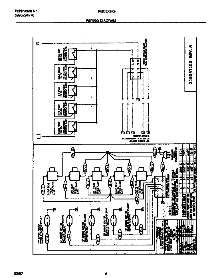 WIRING DIAGRAM Diagram and Parts List for FGC6X9XFWA  Frigidaire Cooktop