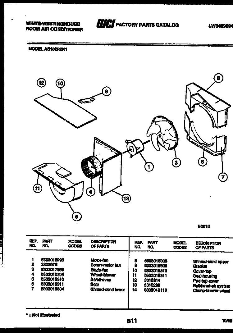 AIR HANDLING PARTS Diagram and Parts List for AS182P2K1  Frigidaire Air Conditioner