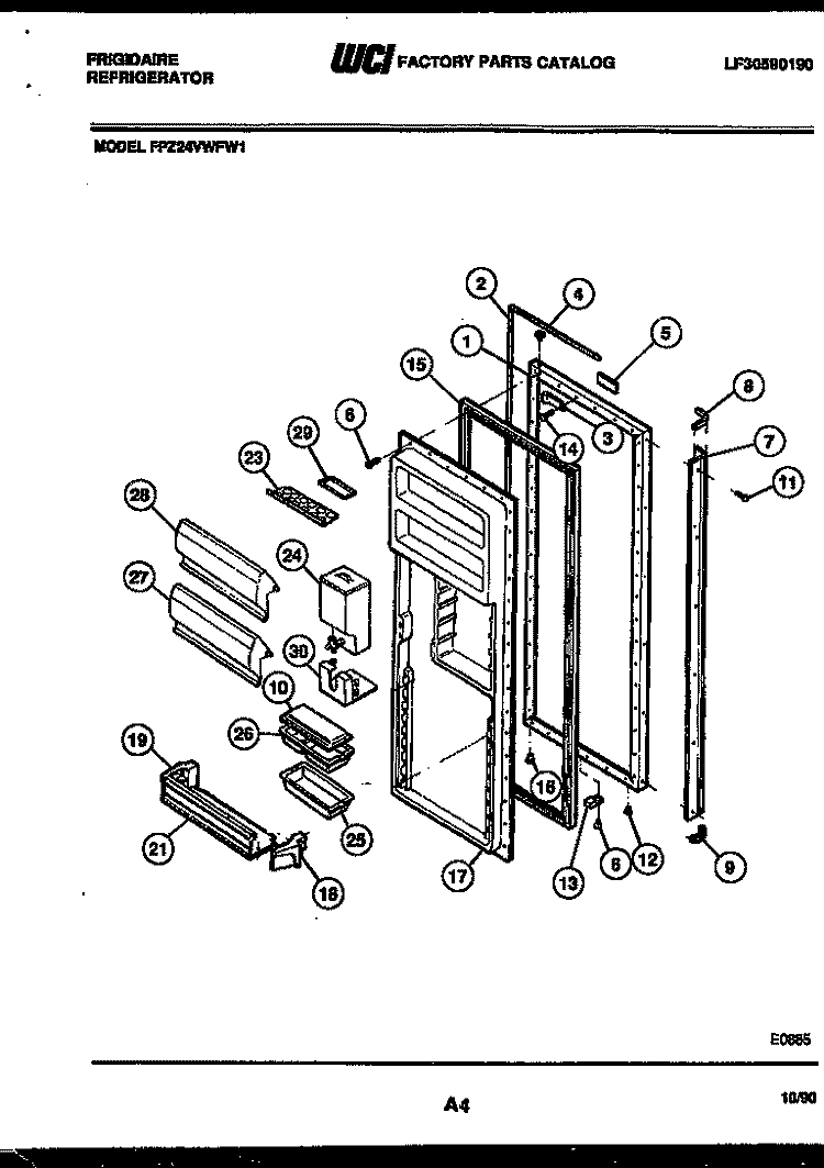 REFRIGERATOR DOOR PARTS Diagram and Parts List for FPZ24VWFA1  Frigidaire Refrigerator