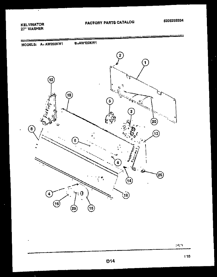 CONSOLE AND CONTROL PARTS Diagram and Parts List for AW100KD1  Kelvinator Washer