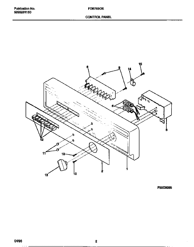 CONTROL PANEL Diagram and Parts List for FDB768GEW0  Frigidaire Dishwasher