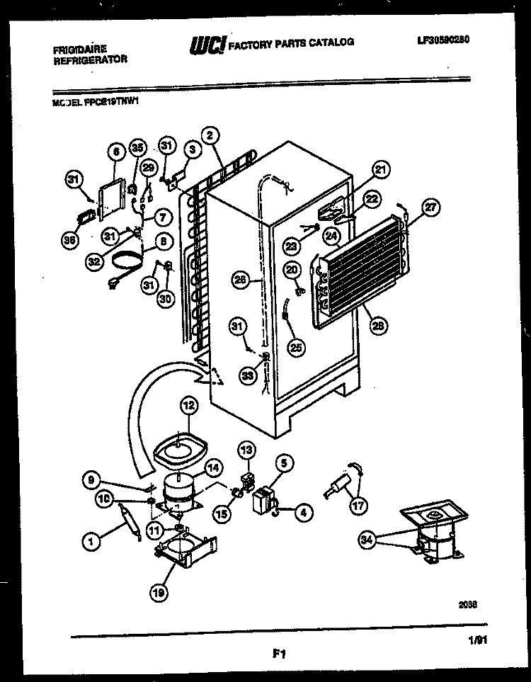 SYSTEM AND AUTOMATIC DEFROST PARTS Diagram and Parts List for FPCE19TNH1  Frigidaire Refrigerator