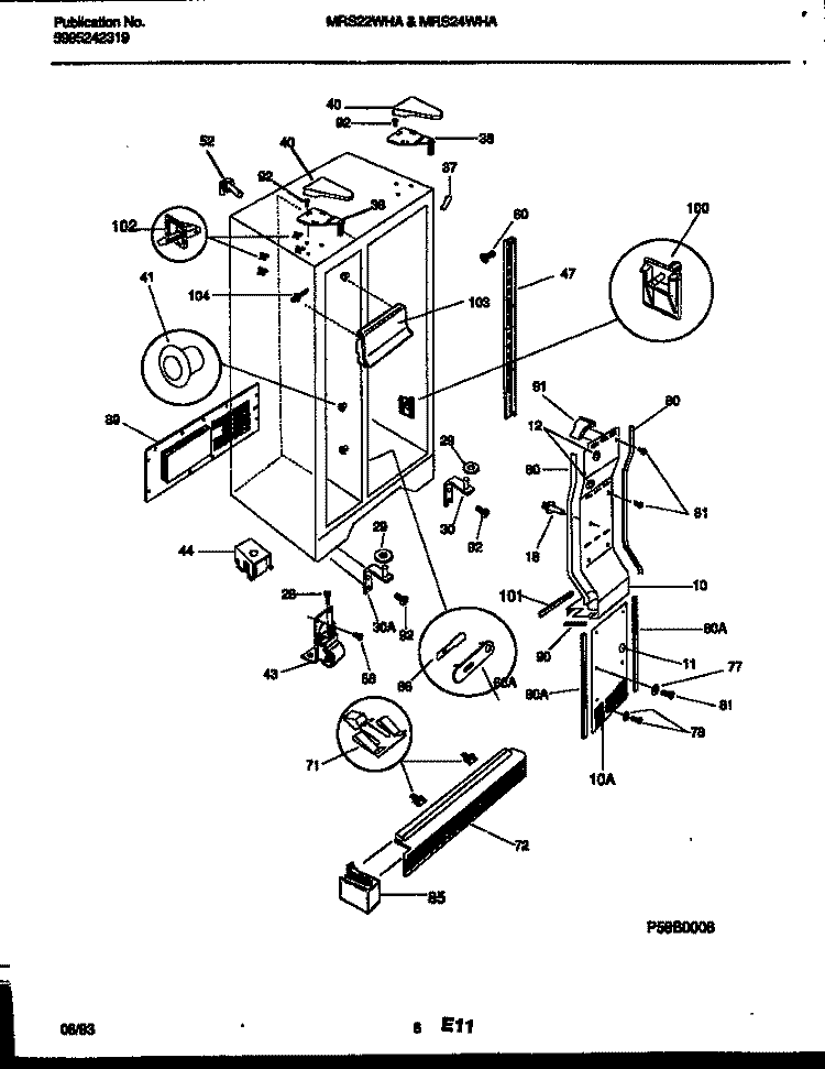 CABINET PARTS Diagram and Parts List for MRS24WHAD0  Frigidaire Refrigerator