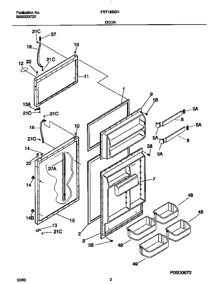 DOORS Diagram and Parts List for FRT18SGHD0  Frigidaire Refrigerator