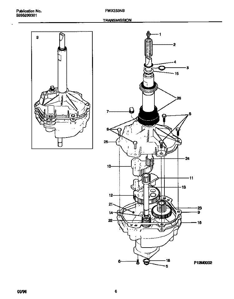 TRANSMISSION Diagram and Parts List for FWX233NBS3  Frigidaire Washer