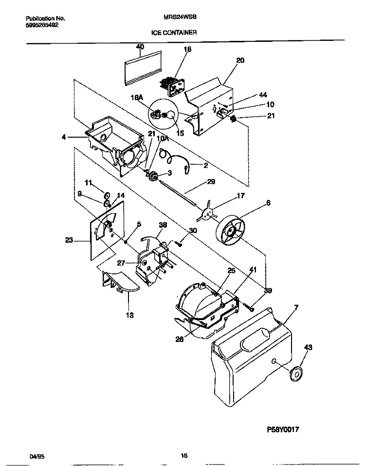 ICE CONTAINER Diagram and Parts List for MRS24WSBW0  Frigidaire Refrigerator