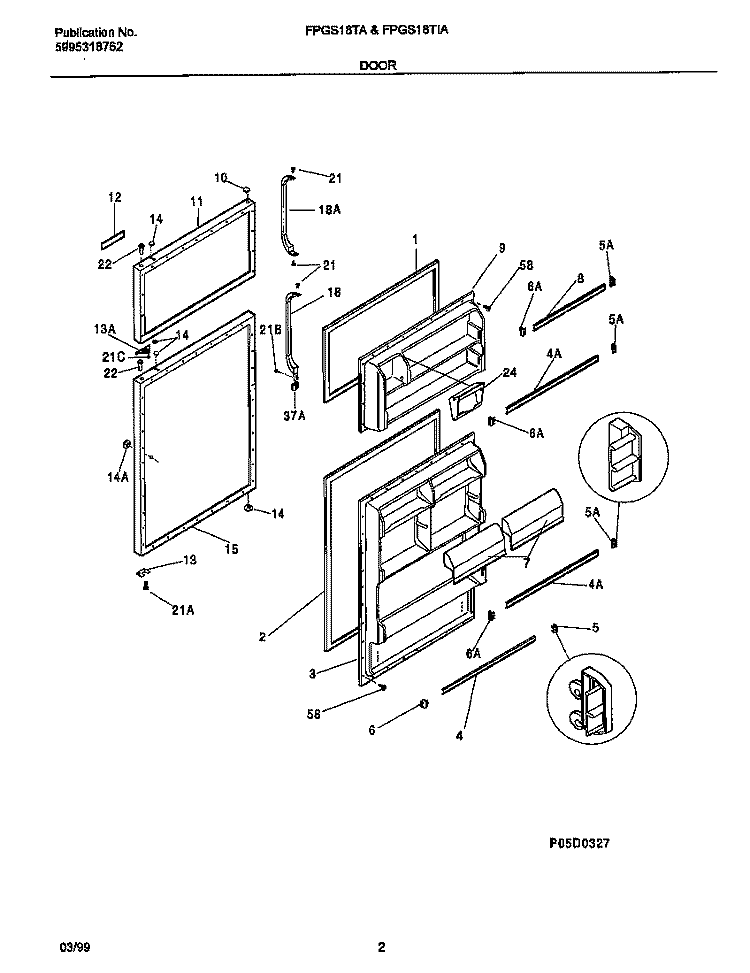 DOORS Diagram and Parts List for FPGS18TAL4  Frigidaire Refrigerator