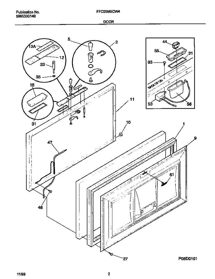 DOOR Diagram and Parts List for FFC05M5CW4  Frigidaire Freezer