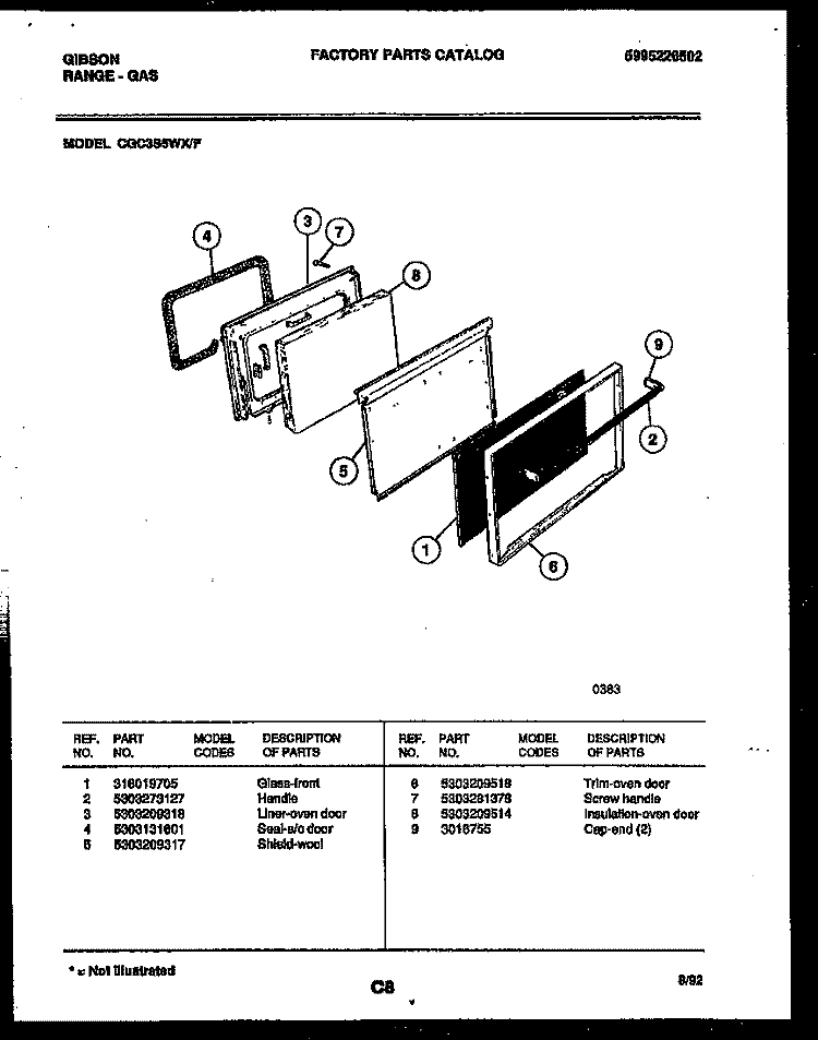 DOOR PARTS Diagram and Parts List for CGC3S5WXF  Gibson Range