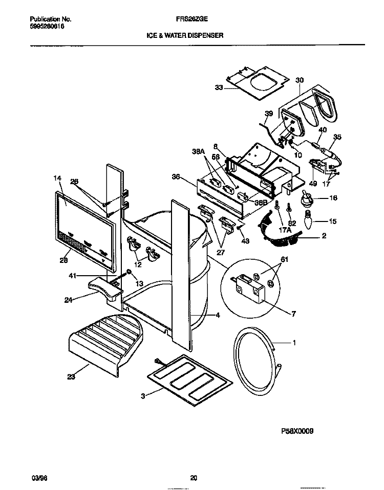 ICE & WATER DISPENSER Diagram and Parts List for FRS26ZGEB0  Frigidaire Refrigerator
