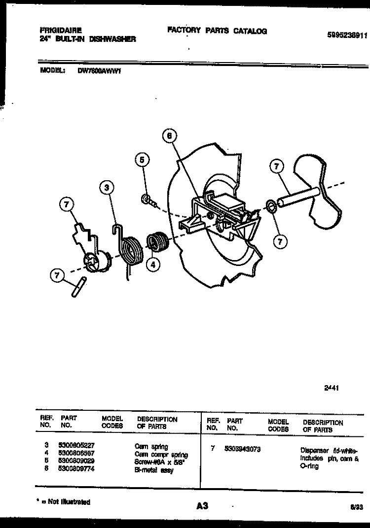 CAM Diagram and Parts List for DW7600AWW1  Frigidaire Dishwasher