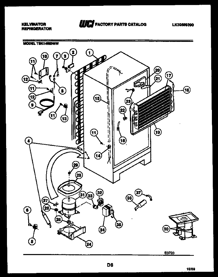 SYSTEM AND AUTOMATIC DEFROST PARTS Diagram and Parts List for TSK140EN4D  Kelvinator Refrigerator