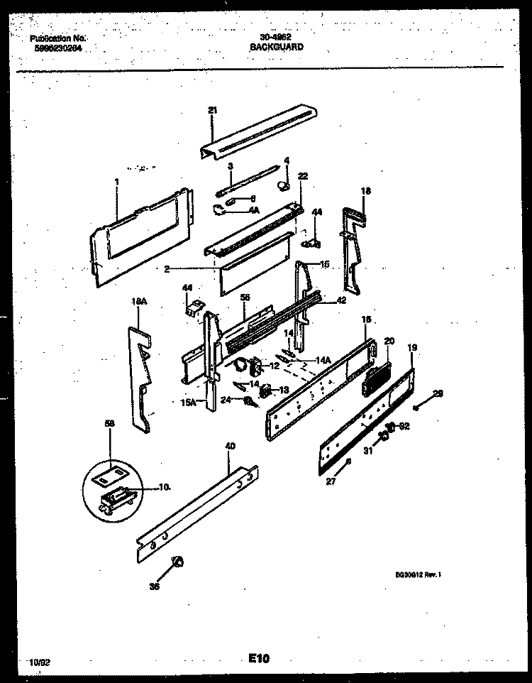 BACKGUARD Diagram and Parts List for 30-4962-23-01  Tappan Range
