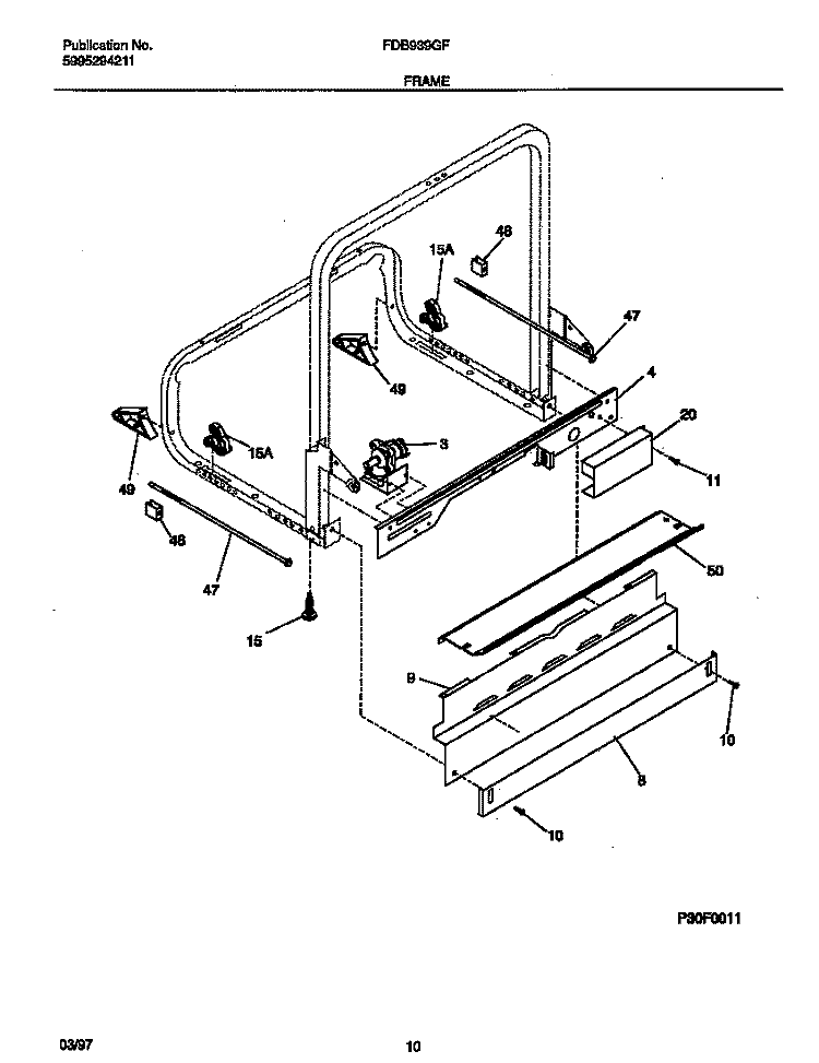 FRAME Diagram and Parts List for FDB939GFS2  Frigidaire Dishwasher