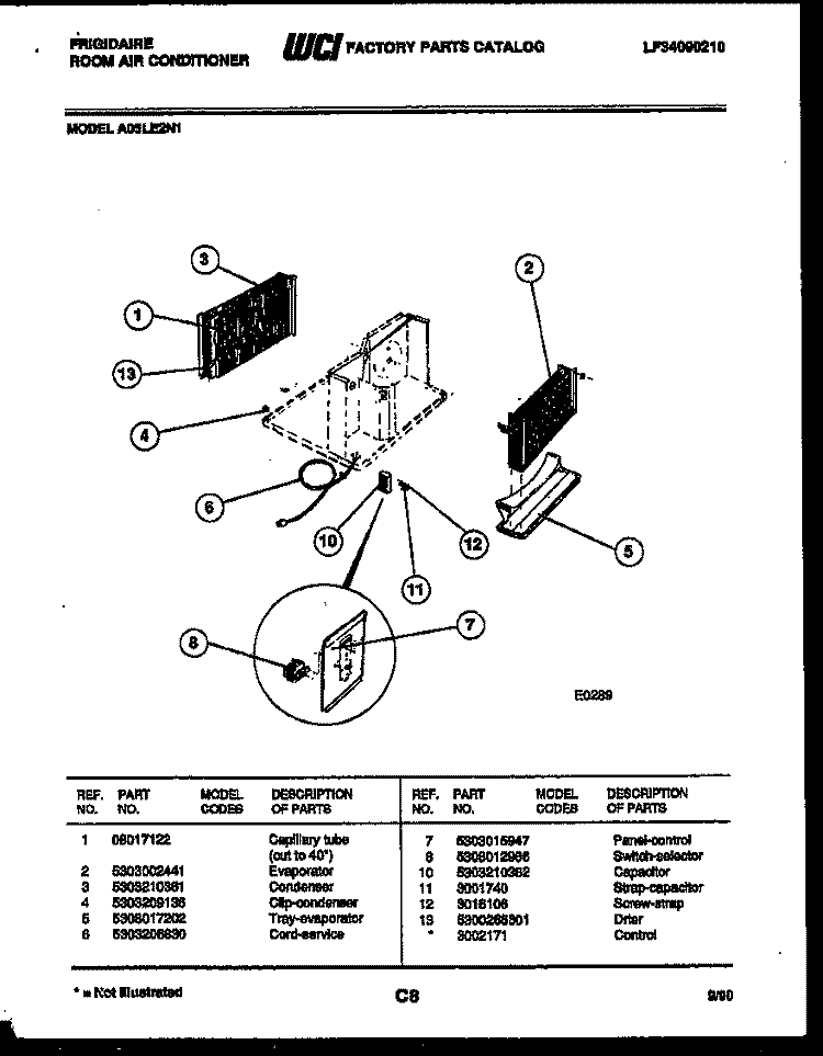 UNIT PARTS Diagram and Parts List for A05LE2N1  Frigidaire Air Conditioner