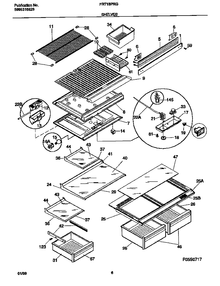 SHELVES Diagram and Parts List for FRT18PRGD1  Frigidaire Refrigerator