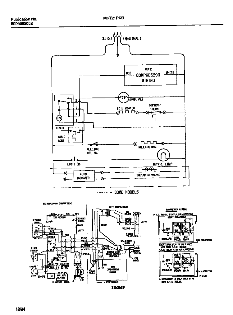 WIRING DIAGRAM Diagram and Parts List for MRT21PNBW2  Frigidaire Refrigerator