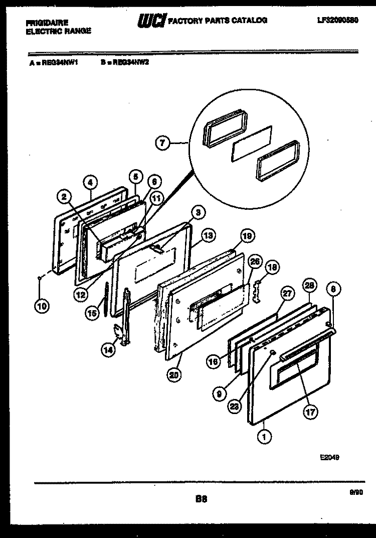 DOOR PARTS Diagram and Parts List for REG34NW1  Frigidaire Range