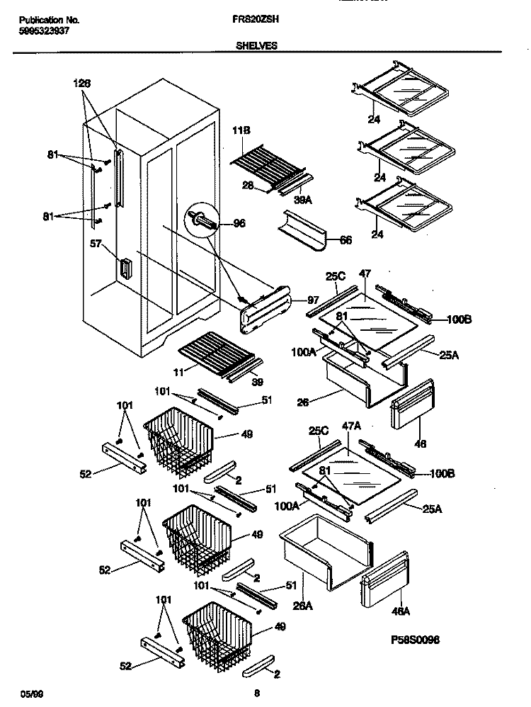 SHELVES Diagram and Parts List for FRS20ZSHB0  Frigidaire Refrigerator