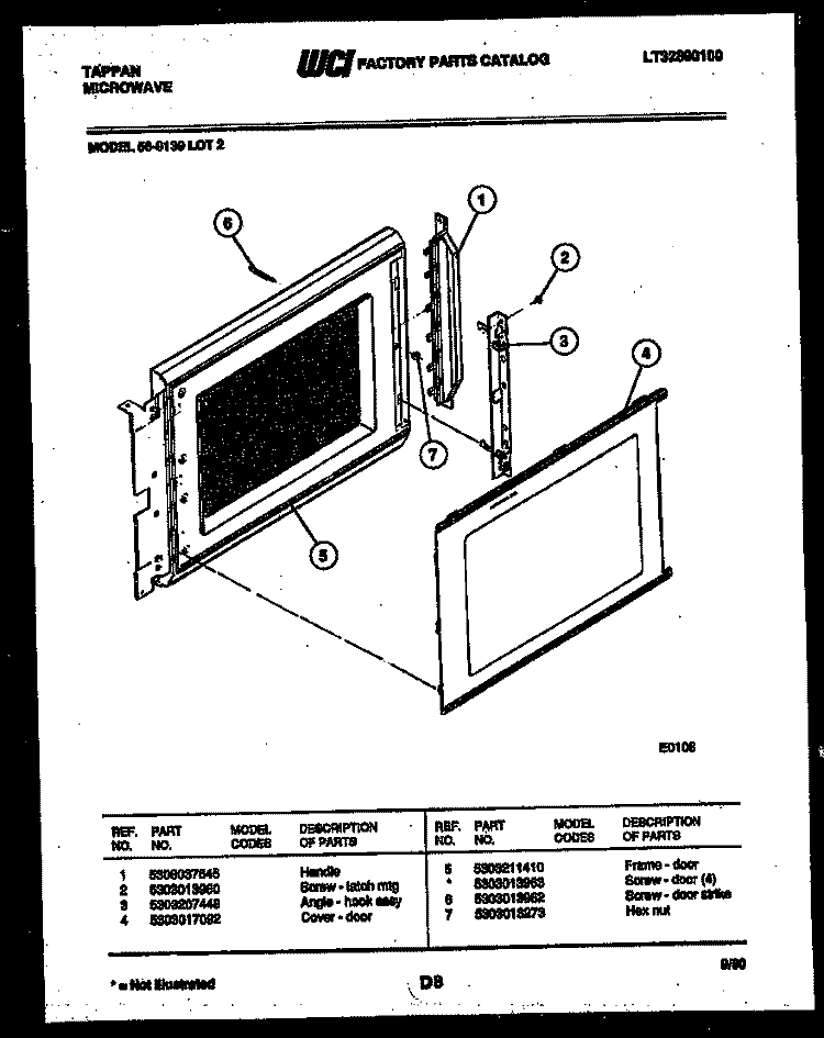 DOOR PARTS Diagram and Parts List for 56-9139-10-02  Tappan Microwave