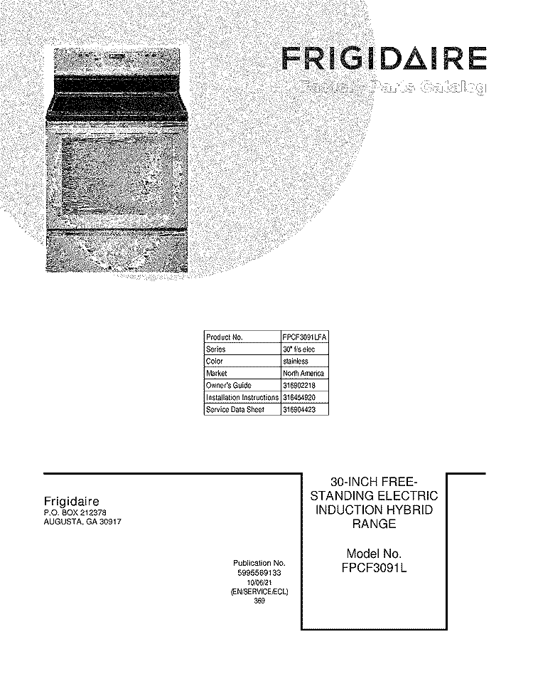 COVER Diagram and Parts List for FPCF3091LFA  Frigidaire Range