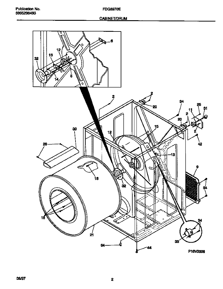 CABINET / DRUM Diagram and Parts List for FDG8970EW1  Frigidaire Dryer
