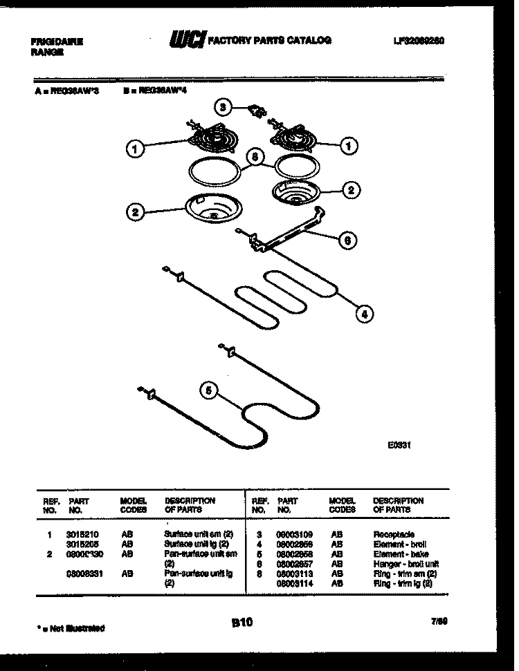 BROILER PARTS Diagram and Parts List for REG36AW3  Frigidaire Range