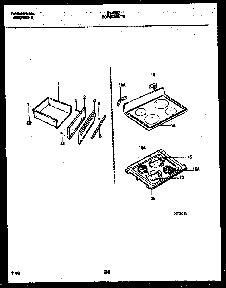 COOKTOP AND DRAWER PARTS Diagram and Parts List for 31-4592-00-01  Tappan Range