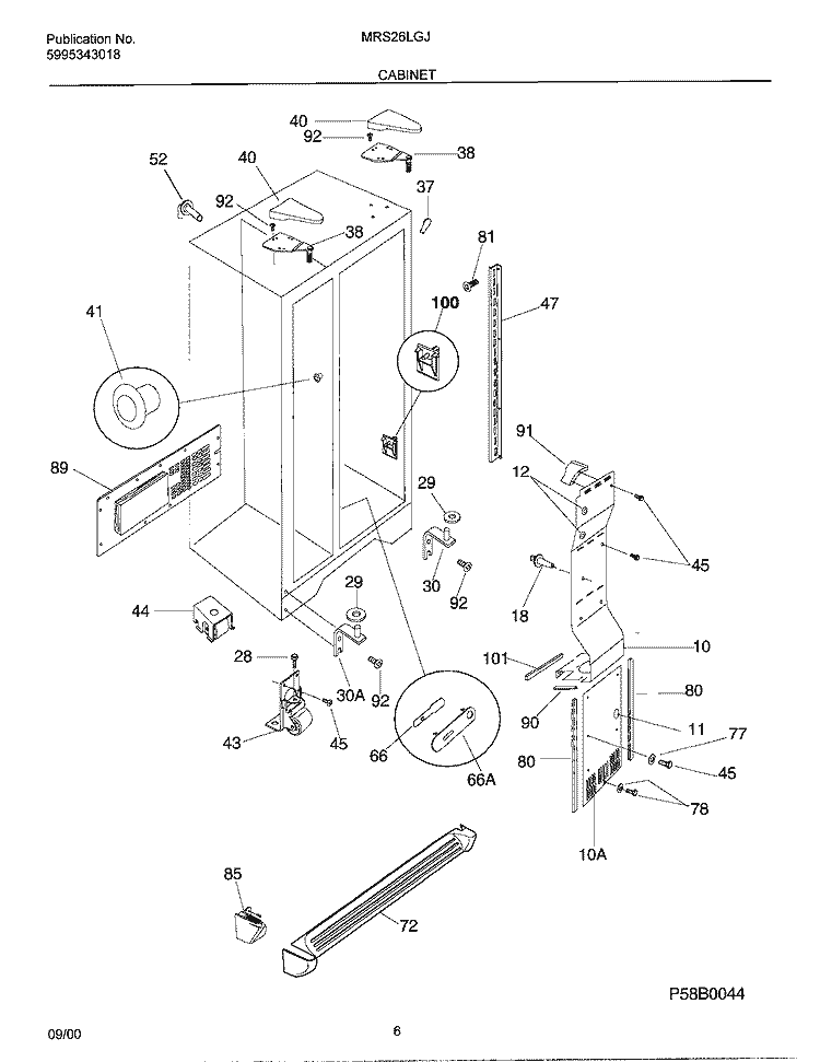 CABINET Diagram and Parts List for MRS26LGJQ2  Frigidaire Refrigerator