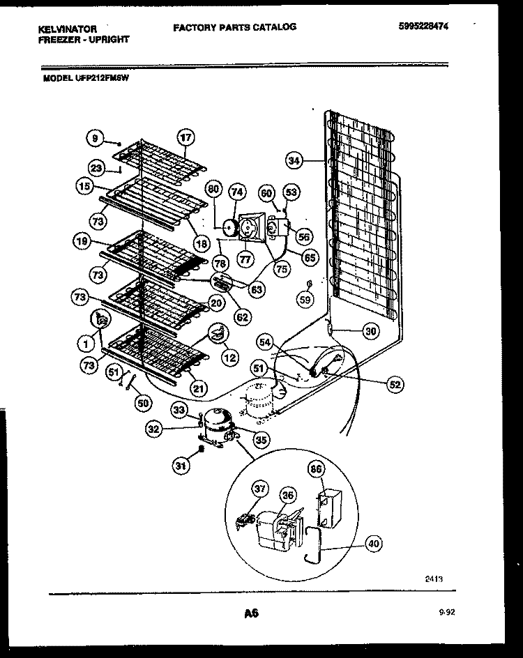 SYSTEM AND ELECTRICAL PARTS Diagram and Parts List for UFP212FM6W  Kelvinator Freezer
